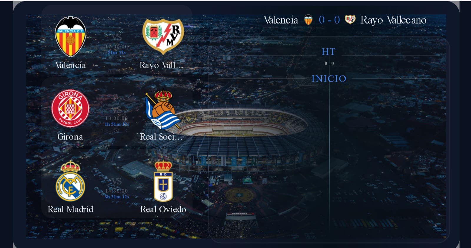 Vista de widgets deportivos LayerLive